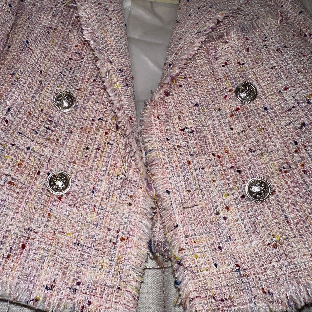 Aqua Tweed Double Breasted Cropped Blazer - Picture 6 of 10